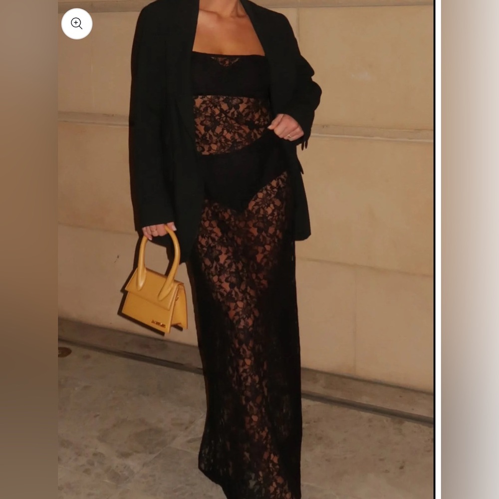 NEW!! Lovers + Friends Gracia Gown Black Lace Sheer Dress, L - Picture 8 of 12